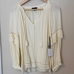 1. State Ivory Peasant Blouse with Tassel Tie